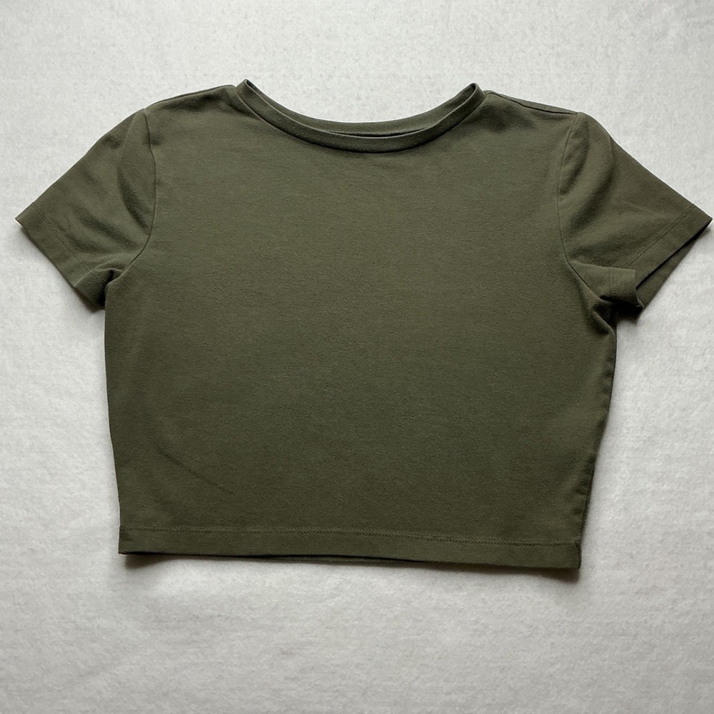 Wild Fable Women Olive Green Short Sleeve Crop Top T-Shirt Size S